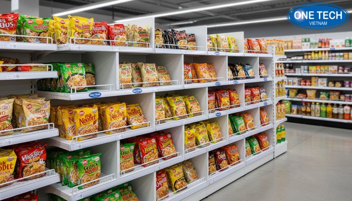 Bố trí kệ rổ mì gọn trong cửa hàng tạp hóa quy mô nhỏ