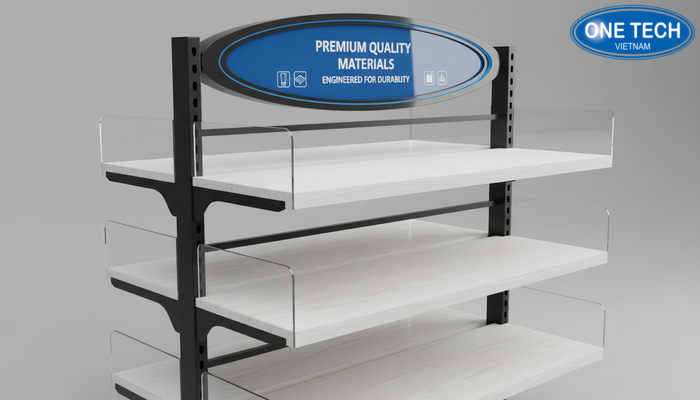 Vật liệu làm kệ quảng cáo Pepsi, Coca Minh họa vật liệu gỗ MDF phủ melamine, sắt sơn tĩnh điện và mica dùng cho kệ quảng cáo