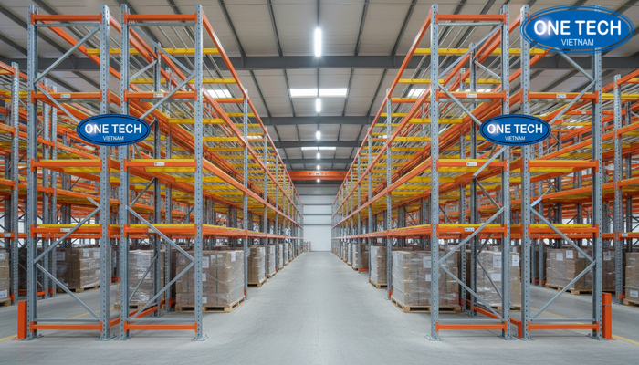 Cấu tạo kệ double deep gồm khung cột beam và ray đỡ pallet