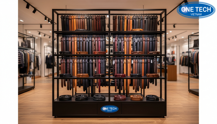 Tiêu chí chọn kệ trưng bày thắt lưng hiệu quả Checklist tiêu chí chọn kệ trưng bày thắt lưng bền đẹp và phù hợp không gian