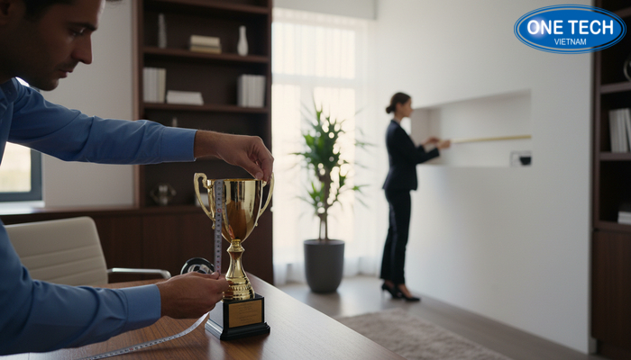 Đo kích thước cúp và khu vực đặt kệ trước khi chọn mua