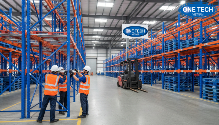 Đội kỹ thuật lắp đặt kệ double deep