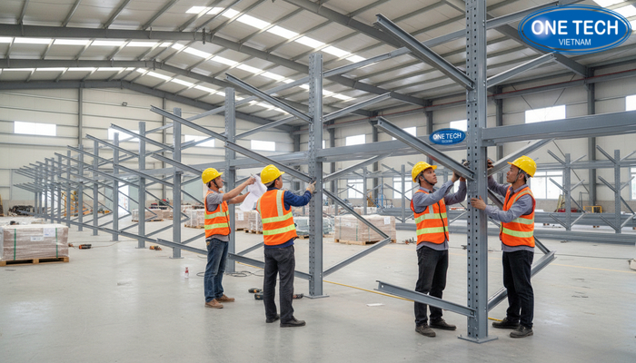 Đội ngũ kỹ thuật thi công lắp đặt kệ tay đỡ tại công trình