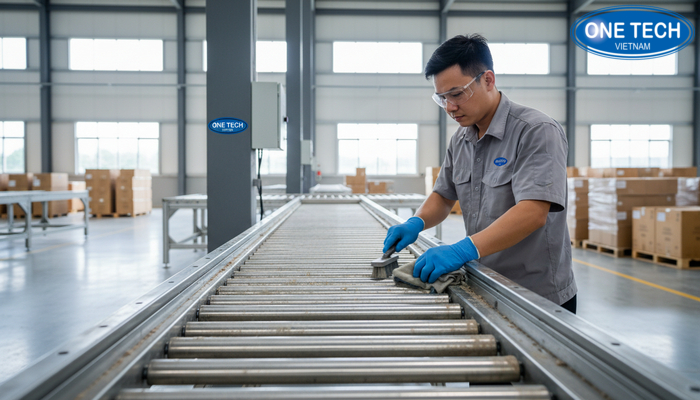 Minh họa vệ sinh con lăn và rãnh lăn để tránh kẹt thùng