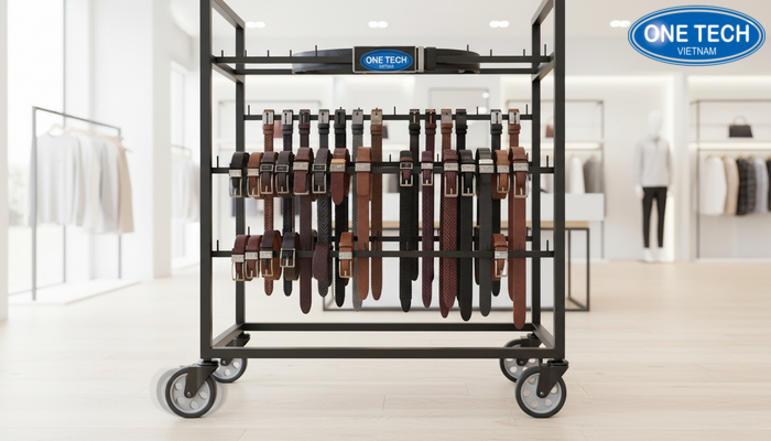 Kệ trưng bày thắt lưng di động Kệ trưng bày thắt lưng có bánh xe giúp thay đổi vị trí nhanh trong cửa hàng