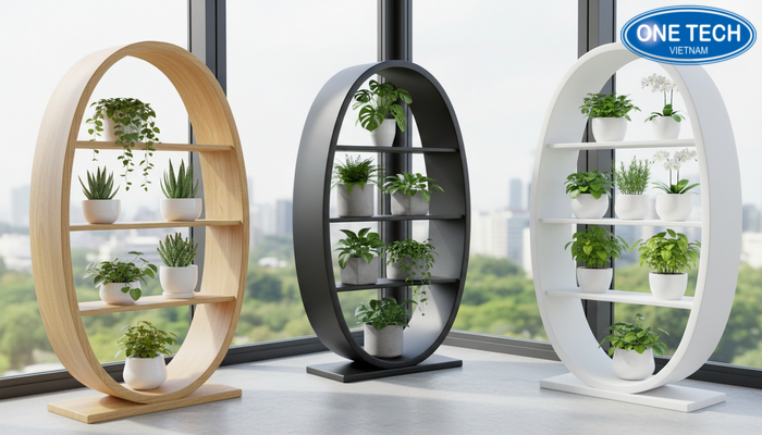 So sánh chất liệu kệ trưng bày cây cảnh So sánh kệ trưng bày cây cảnh theo chất liệu gỗ sắt nhựa