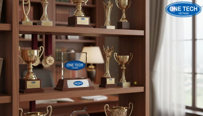 Kệ trưng bày huy chương bằng gỗ với nhiều tầng trưng bày