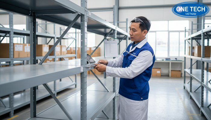 Kiểm định chất lượng kệ quảng cáo Pepsi, Coca Công đoạn kiểm tra độ chắc, độ ổn định và an toàn cạnh kệ trước khi xuất xưởng