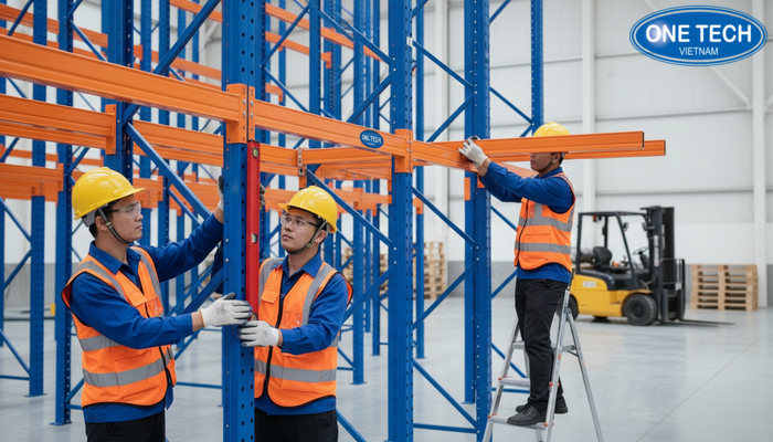 Minh họa lắp đặt kệ pallet đúng kỹ thuật trong kho