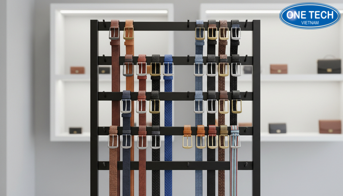 Kệ trưng bày thắt lưng móc treo đơn giản Mẫu kệ móc treo đơn giản tiết kiệm diện tích cho cửa hàng thắt lưng