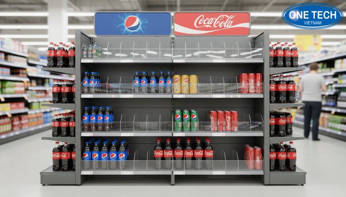 Kệ quảng cáo đa năng dễ thay nội dung Mẫu kệ có khung thay poster nhanh và khay chặn linh hoạt theo sản phẩm