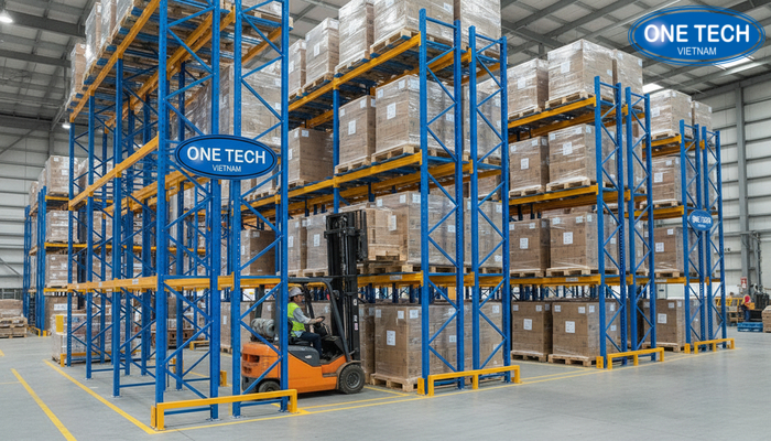 Minh họa cơ chế LIFO của kệ đẩy lùi Push Back khi nhập và xuất pallet