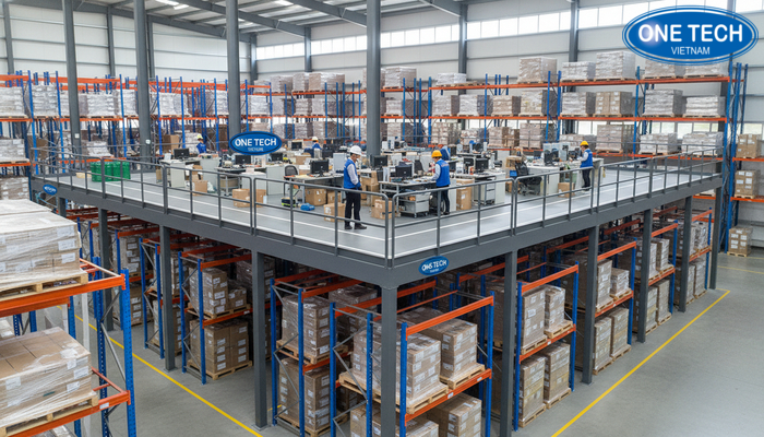 Phối cảnh bố trí lối đi và khu soạn hàng trên sàn mezzanine