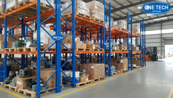 Hình ảnh kệ pallet OneTech lắp đặt thực tế trong kho