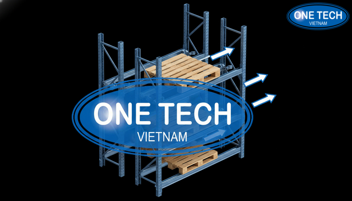 Sơ đồ cấu tạo kệ Push Back gồm khung cột, ray trượt và pallet