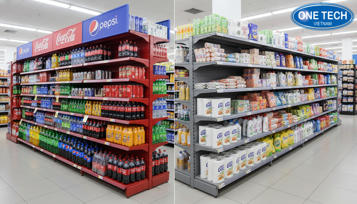 So sánh kệ quảng cáo Pepsi, Coca và kệ quảng cáo truyền thống So sánh kệ quảng cáo Pepsi, Coca với kệ quảng cáo truyền thống theo thiết kế, vật liệu và mục tiêu sử dụng