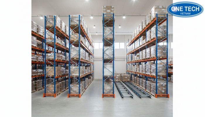 So sánh mật độ lưu trữ giữa kệ selective và kệ Push Back trong cùng mặt bằng