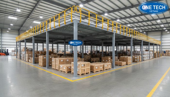 Hình ảnh hoàn thiện hệ kệ sàn mezzanine trong kho hàng tại Đồng Tháp