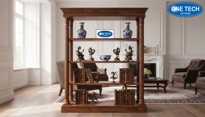 Kệ trưng bày đồ cổ cho nhà riêng Ứng dụng kệ trưng bày đồ cổ trong phòng khách và phòng thờ