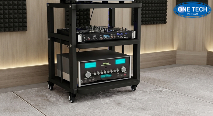 Kệ bánh xe có khóa trưng bày thiết bị âm thanh