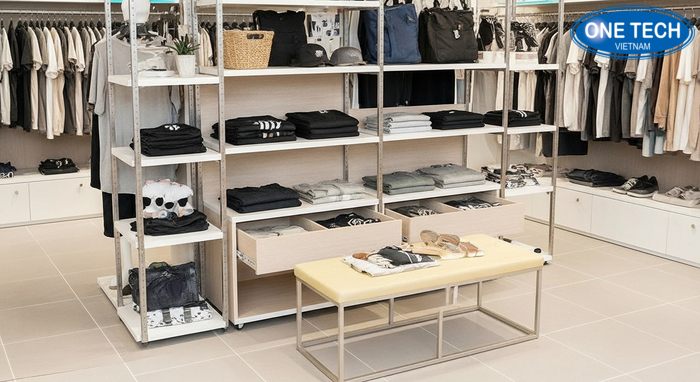 Kệ đứng nhiều tầng Kệ đứng nhiều tầng trưng bày áo thun và phụ kiện