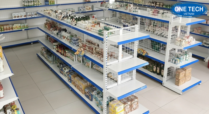 Bố trí kệ siêu thị mini cho cửa hàng tạp hóa gọn gàng dễ mua sắm