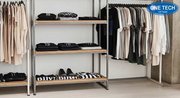 Kệ trưng bày phong cách industrial Mẫu kệ phối gỗ khung sắt phong cách industrial