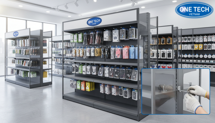 Bố trí kệ trưng bày phụ kiện điện thoại tối ưu Sơ đồ gợi ý bố trí kệ trưng bày phụ kiện điện thoại tối ưu lối đi trong cửa hàng