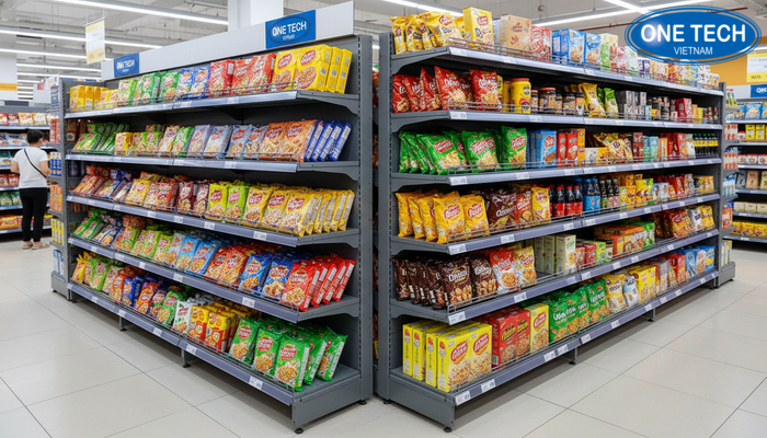 So sánh kệ trưng bày mì tôm và kệ siêu thị đa năng So sánh kích thước và cấu tạo giữa kệ mì tôm và kệ siêu thị khác