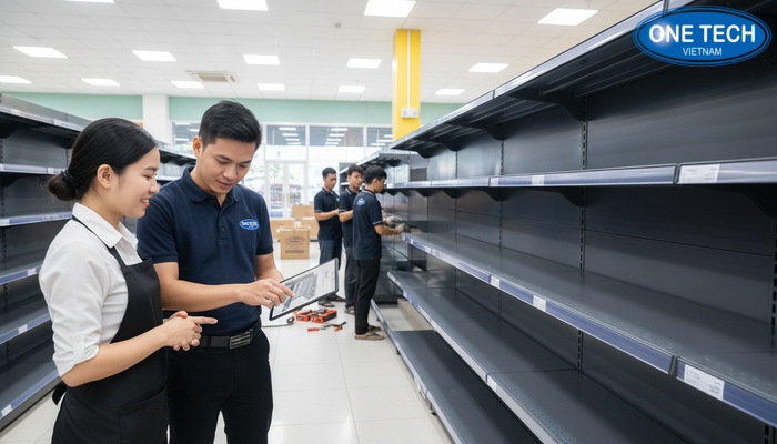 Minh họa dịch vụ tư vấn vận chuyển lắp đặt kệ tạp hóa