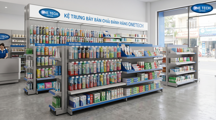Hình ảnh showroom trưng bày các mẫu kệ trưng bày bàn chải đánh răng tại Đồng Tháp